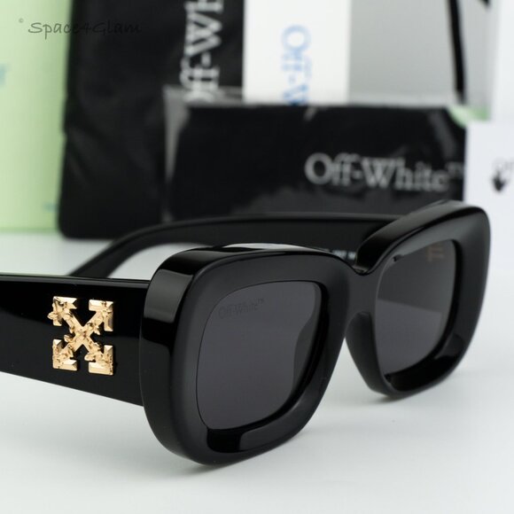 BRAND NEW Off-White CARRARA 007 Black Dark Grey Unisex Rectangular Sunglasses - Picture 4 of 11